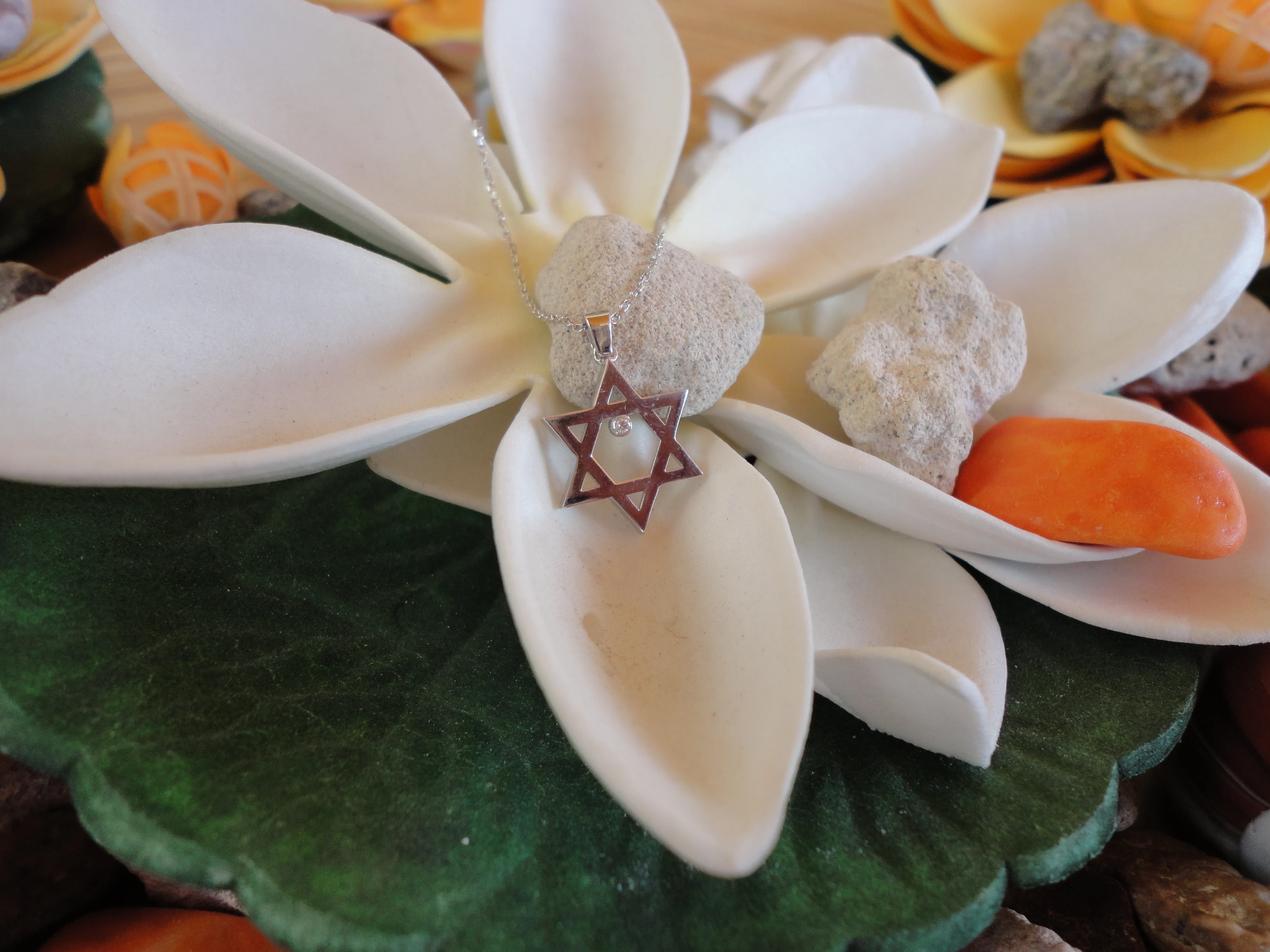 14K Altın 0.01ct Pırlantalı Davut Yıldızı Kolye